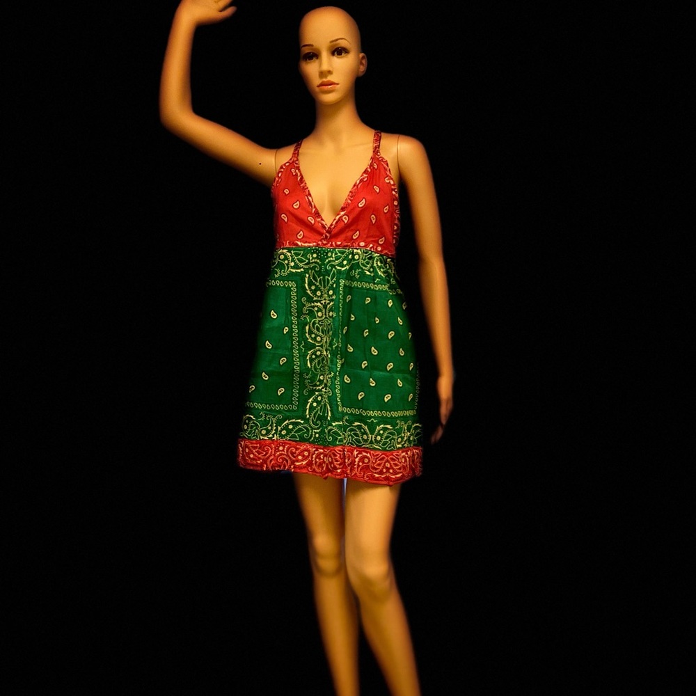 Genuine THREADZ M L XL GREEN AND PINK WATERMELON BANDANNA FLAIR TOP - Picture 4 of 4
